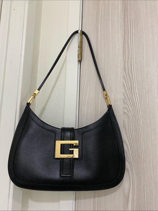Gucci Handbags - Gucci Black Leather Shoulder Bag with Gold G Buckle